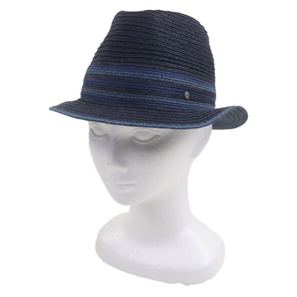 Hermes Raffia Serie Button Medium Fold Hat Straw Hat Navy Blue 58 main image 10